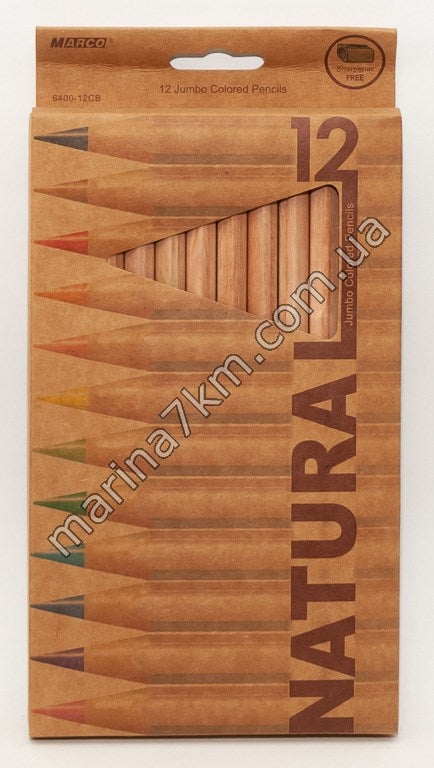 Олівці 12 кольорів шестигранні/кедр Juo mbз чинкою,Natural-Cedarlite,6400-12CB,TM''Marco''