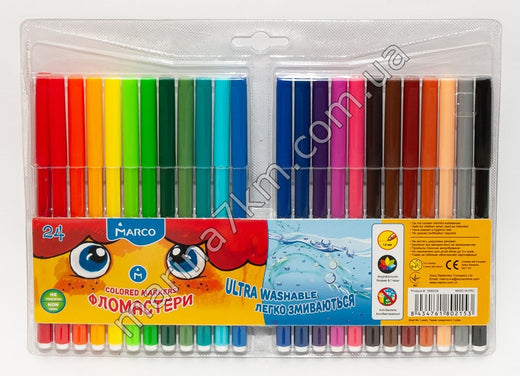 Фломастери 24 кольорів Super Washable,1690-24,TM''Marco''