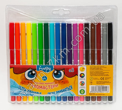 Фломастери 18 кольорів Super Washable,1690-18,TM''Marco''