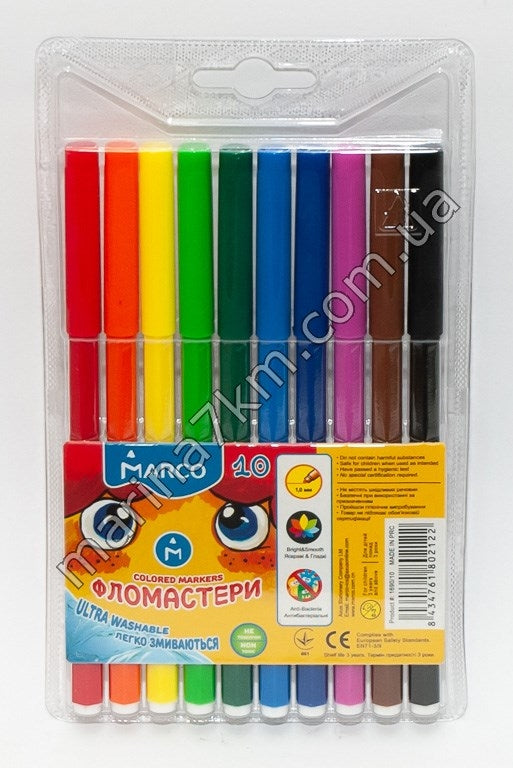 Фломастери 10 кольорів Super Washable,1690-10,TM''Marco''