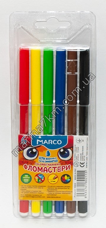 Фломастери 6 кольорів Super Washable,1690-6,TM''Marco''