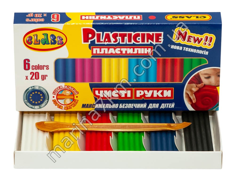 Пластилін ''Чисті руки MAXI'' 6кол.*20гр,ЕСО,7643С,CLASS