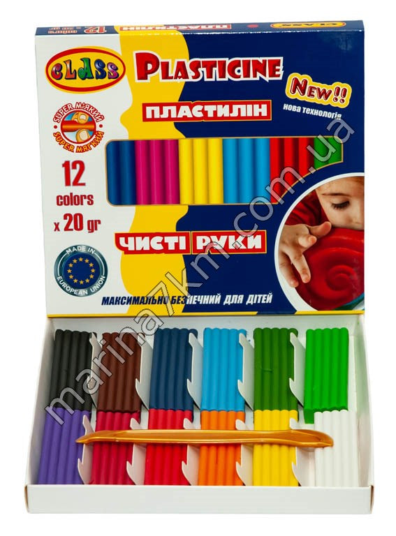 Пластилін ''Чисті руки MAXI'' 12кол.*20гр,ЕСО,7646С,CLASS
