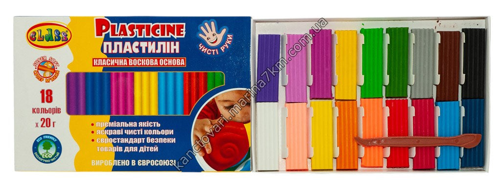 Пластилін ''Чисті руки MAXI'' 18 кол. * 20 гр, ЕСО, 7660С, CLASS