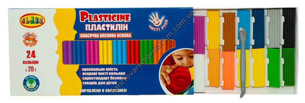 Пластилін ''Чисті руки MAXI'' 24 кол. * 20 гр, ЕСО, 7661С, CLASS
