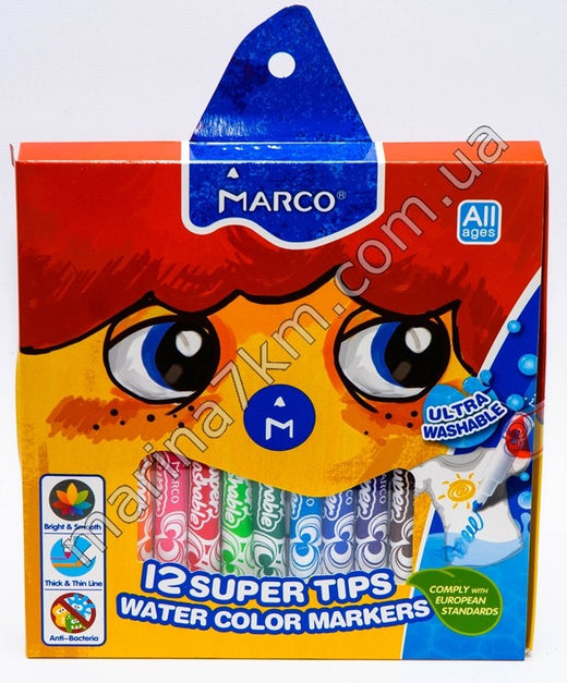 Фломастери 12 кольорів Super Washable, 1630-12CB,TM''Marco''