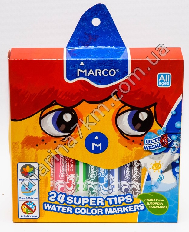 Фломастери 24 кольорів Super Washable, 1630-24CB,TM''Marco''