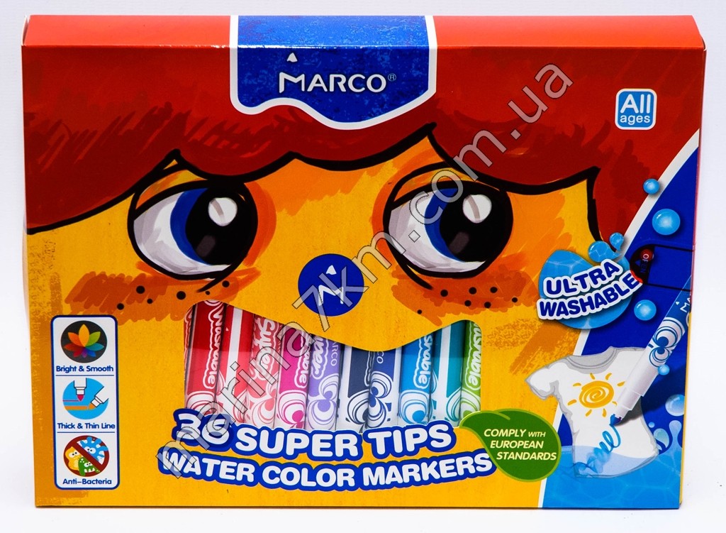 Фломастери 36 кольорів Super Washable, 1630-36CB,TM''Marco''
