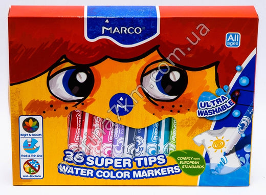 Фломастери 36 кольорів Super Washable, 1630-36CB,TM''Marco''