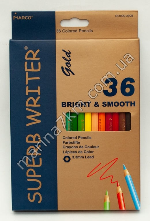 Олівці 12 кольорів шестигранні,Superd Writer Gold,E4100G-36CB,TM''Marco''